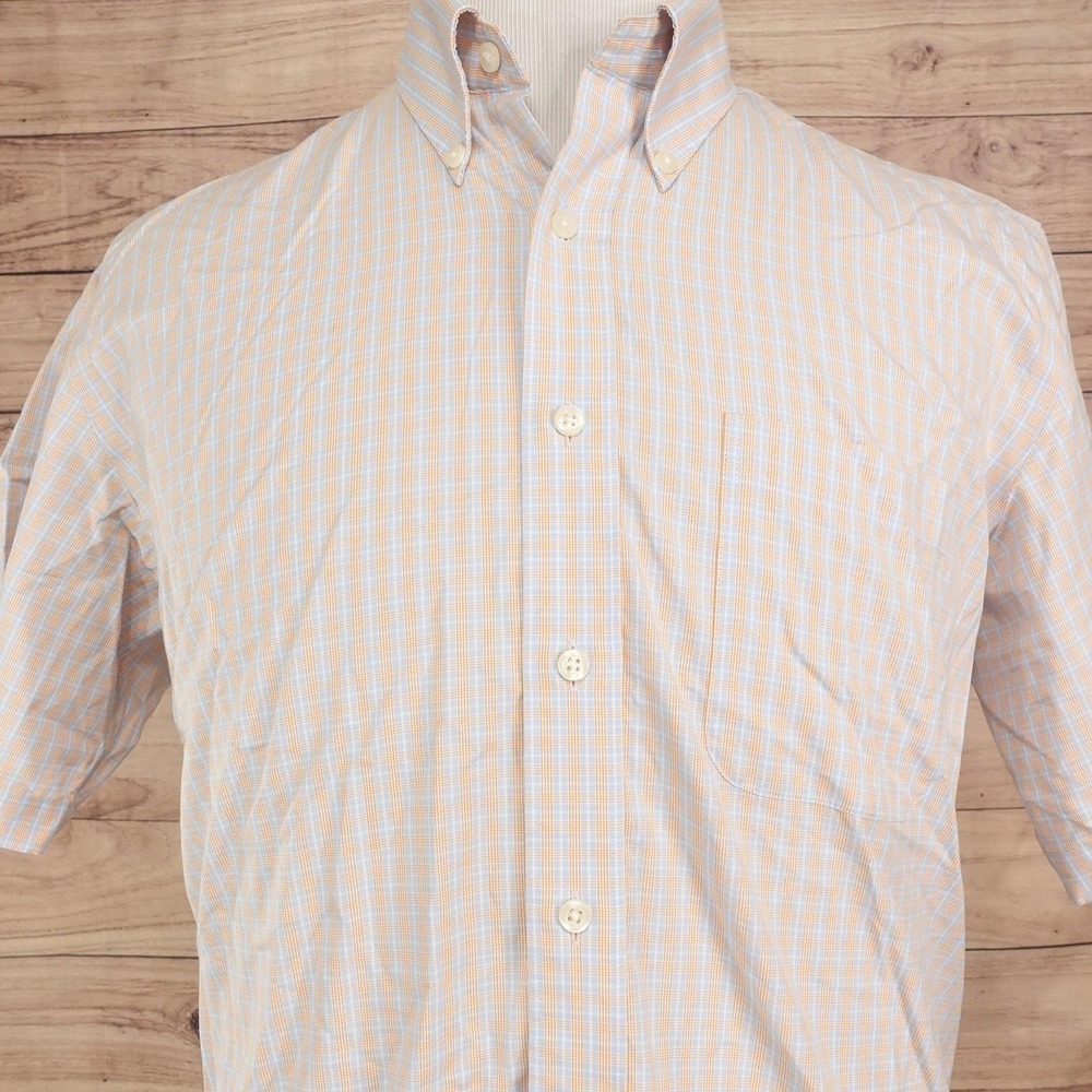 Kirkland Signature Shirt Mens L Blue Check Short Sleeve Button-Up Non-Iron